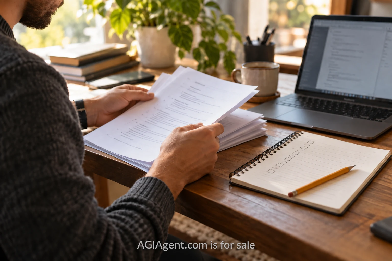 A reviewer comparing printed results with a checklist